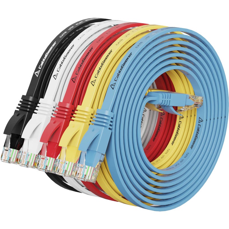 CableGeeker Cat 6 Ethernet Cable 5 ft (5 Pack) (at a Cat5e Price but Higher Bandwidth) Cat6 Internet Network Cable Flat - Ethernet Patch Cables Short - Computer LAN Cable with Snagless RJ45 Connectors - Image 1